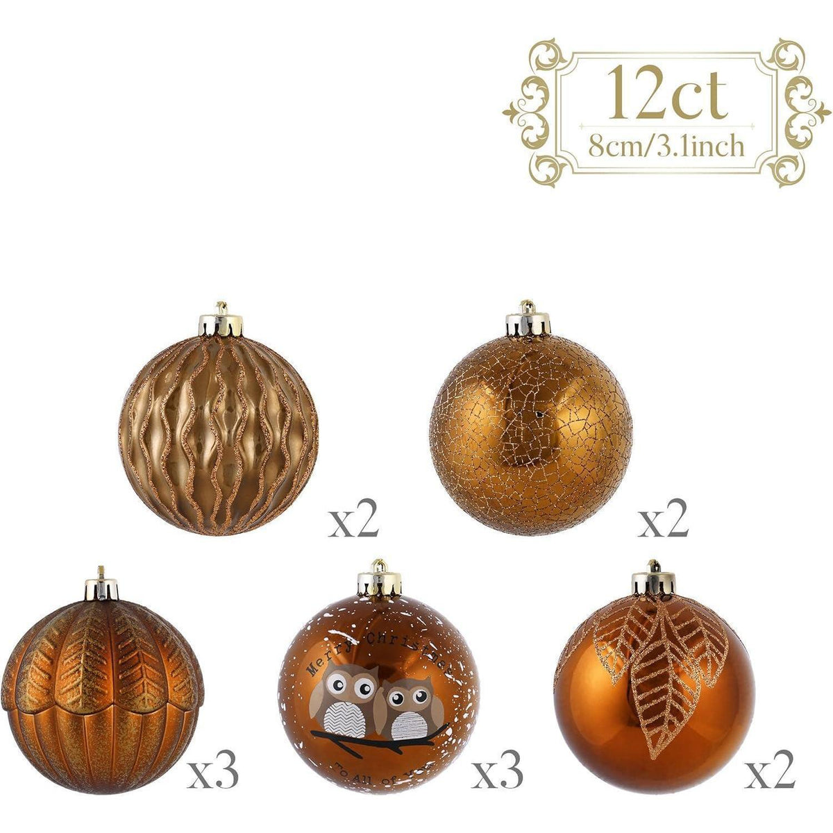 Weihnachtskugeln 12er Set 8cm Bronze Waldland Thema Bruchfest