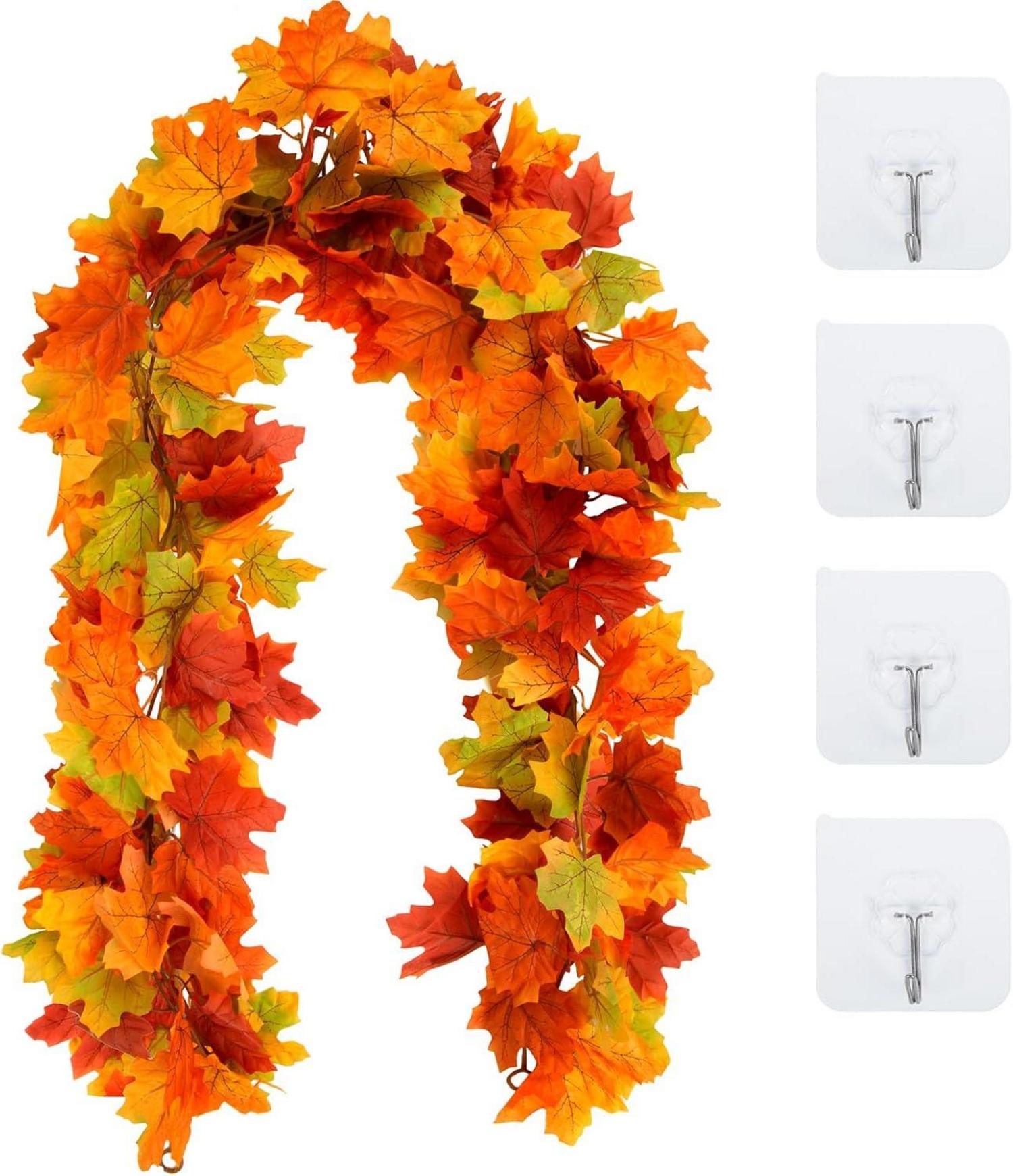 Künstliche Herbstblätter Girlande mit Haken, Ahornblätter Deko 175cm