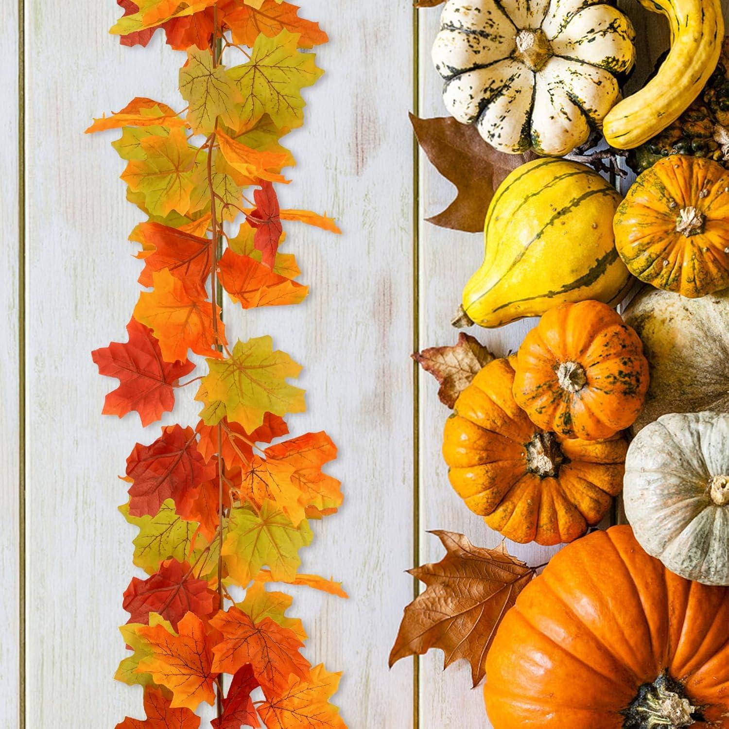 Künstliche Herbstblätter Girlande mit Haken, Ahornblätter Deko 175cm