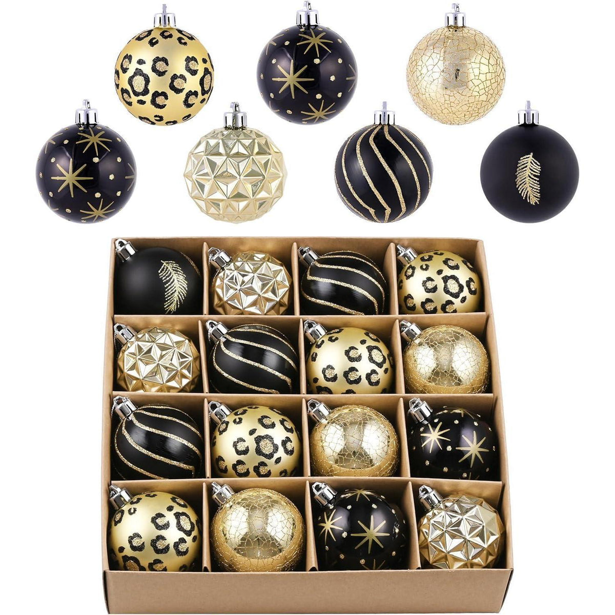 Weihnachtskugeln Schwarz Gold 16er Set 6cm Bruchfest mit Aufhänger