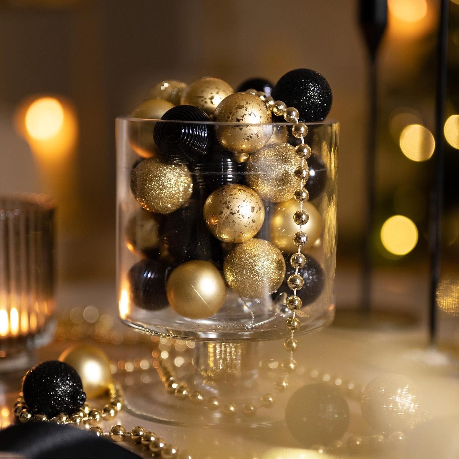 Weihnachtskugeln Schwarz Gold 3cm 49pcs Christbaumschmuck