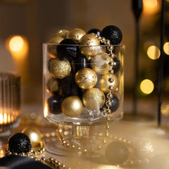 Weihnachtskugeln Schwarz Gold 3cm 49pcs Christbaumschmuck