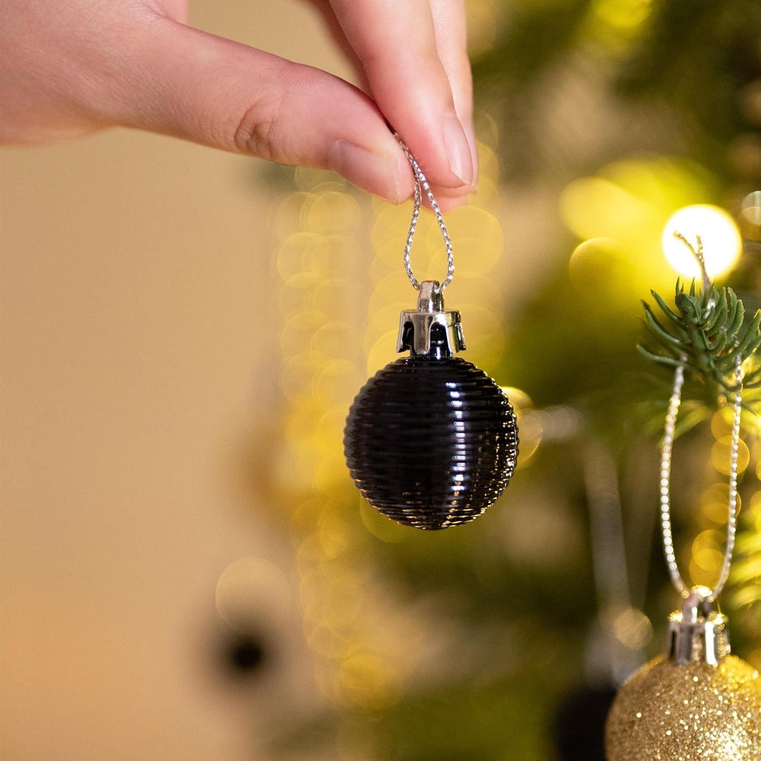 49er-Set Weihnachtskugeln Schwarz Gold 3cm Kunststoff Christbaumkugeln