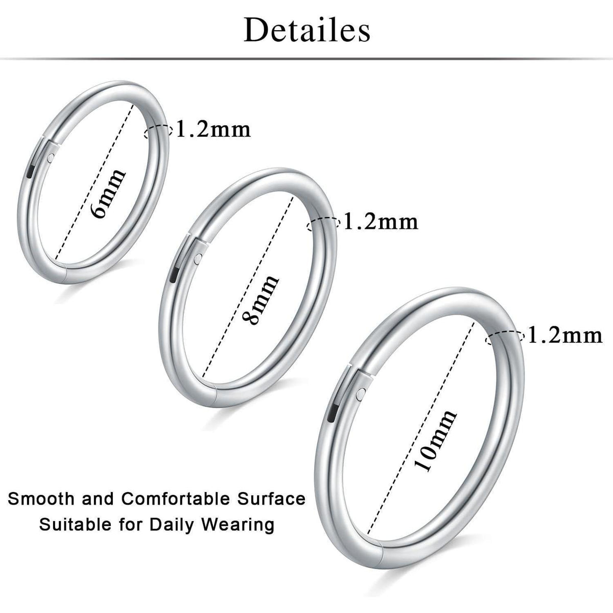 Nasenring Clicker 16G 18G 8mm Silber 2 Stück Chirurgenstahl