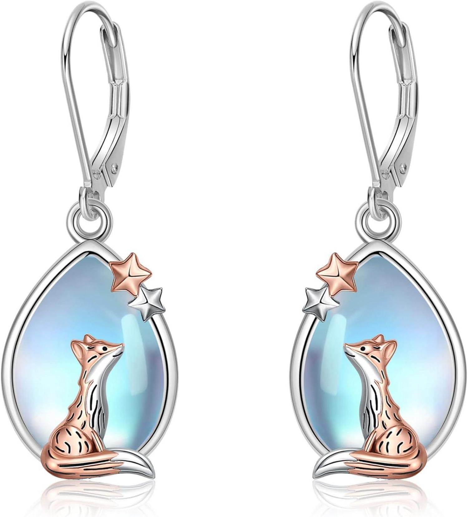 Fuchs Ohrringe Sterlingsilber Mond Mondstein niedlich Tier Schmuck