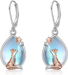 Fuchs Ohrringe Sterlingsilber Mond Mondstein niedlich Tier Schmuck