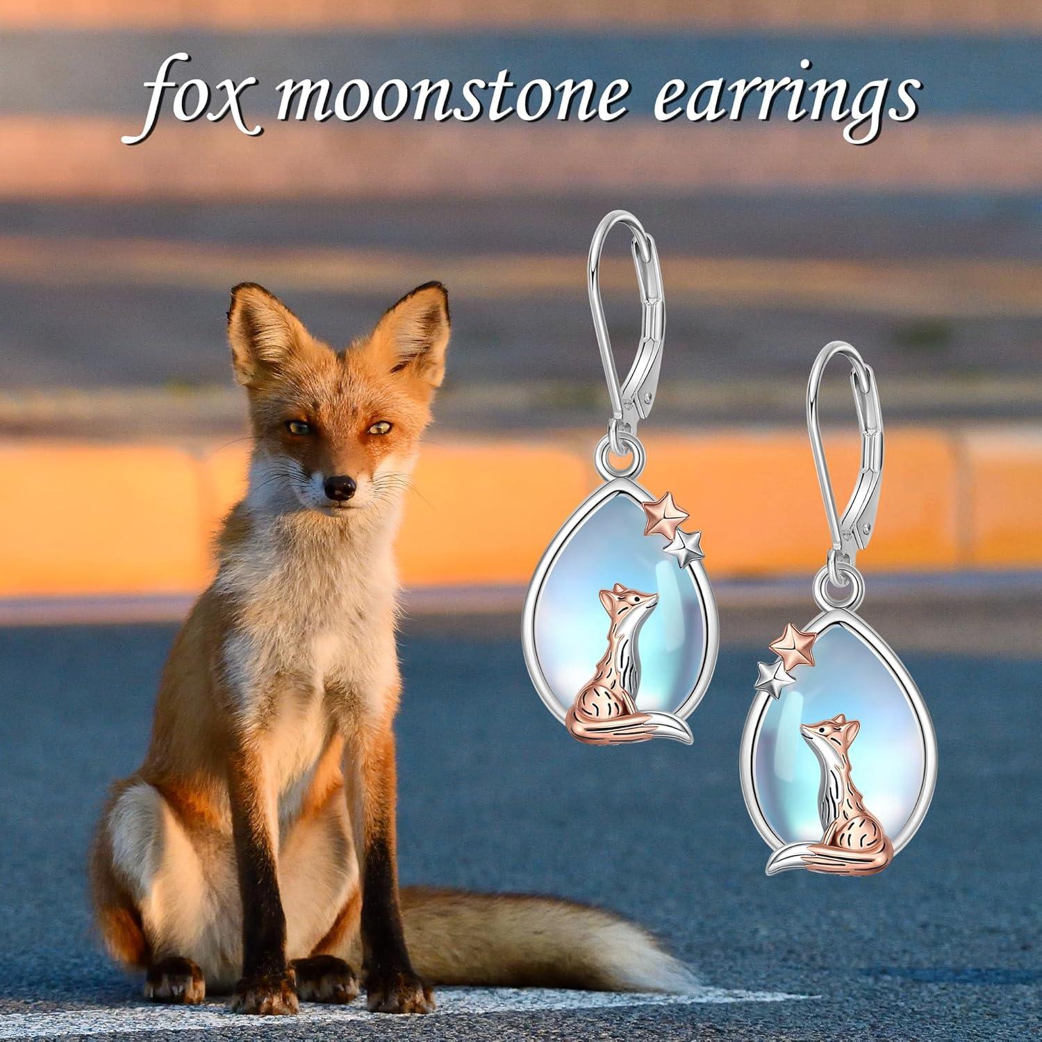 Fuchs Ohrringe Sterlingsilber Mondstein Tier Schmuck Frauen
