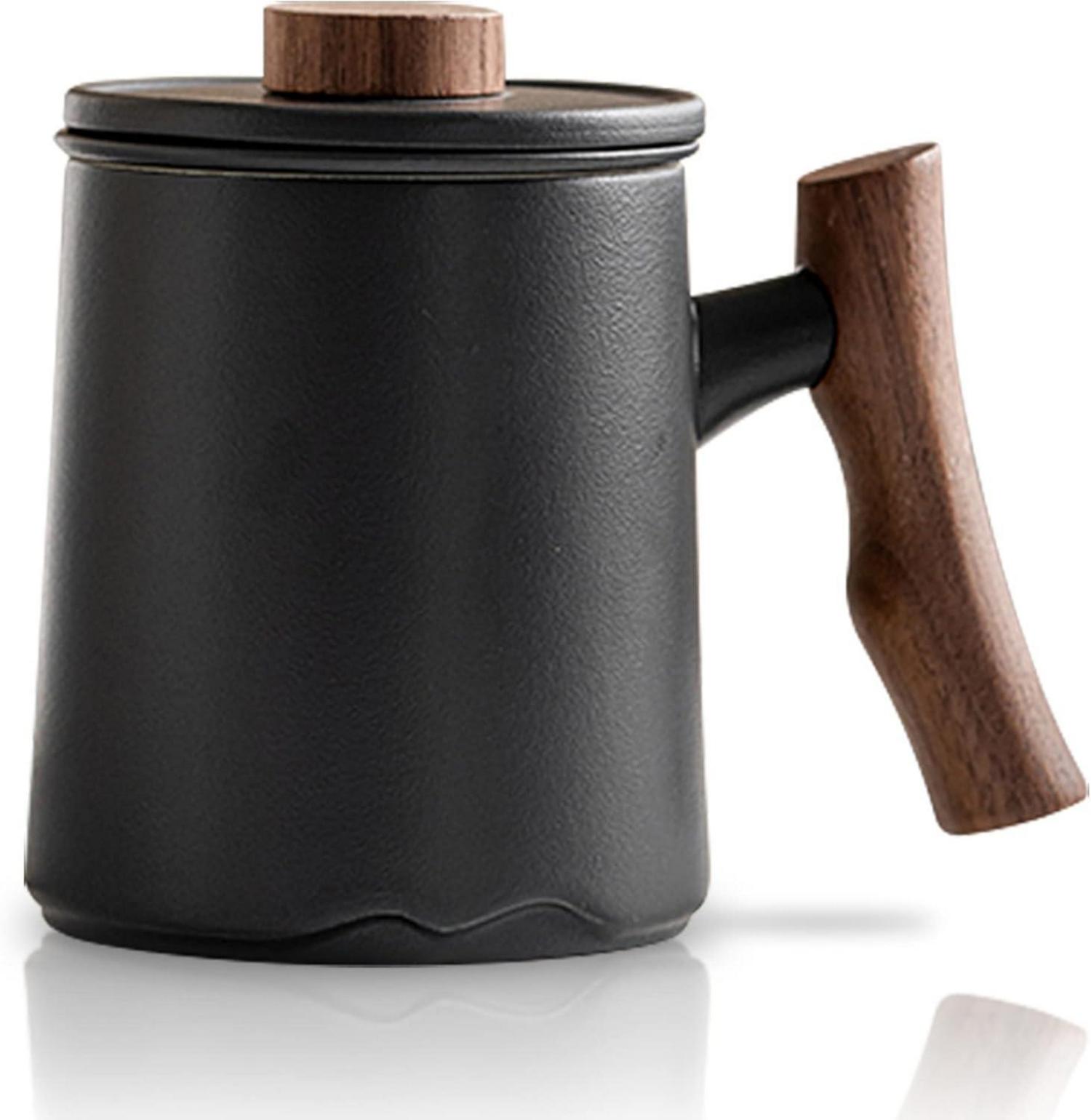 Teetasse mit Palisandergriff, Keramik Sieb und Deckel 360ml