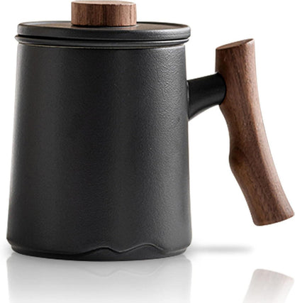 Teetasse mit Palisandergriff, Keramik Sieb und Deckel 360ml