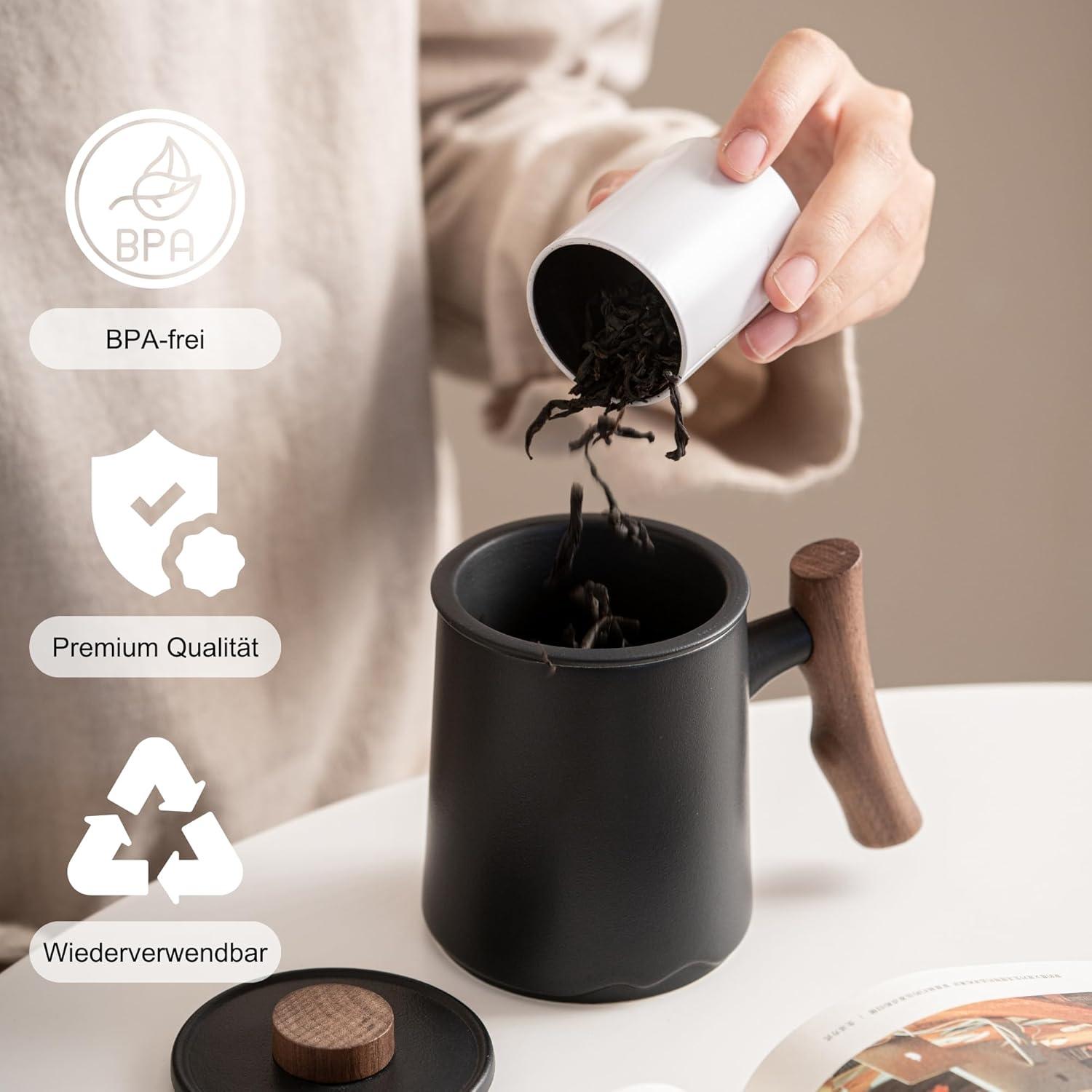 Teetasse mit Deckel und Sieb 360ml Keramik Teebecher