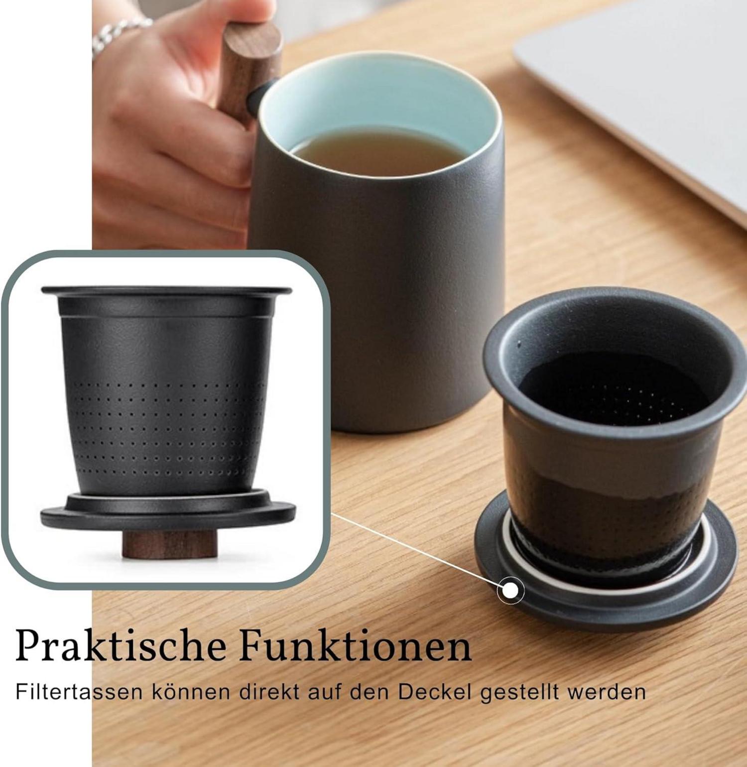 JanYoo Teetasse 360ml Palisandergriff Keramik Matte Teetassen