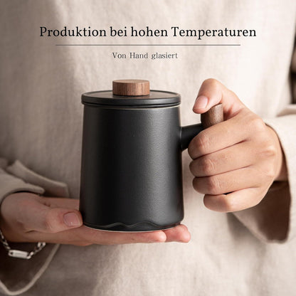 JanYoo Teetasse 360ml Palisandergriff Keramik Matte Teetassen