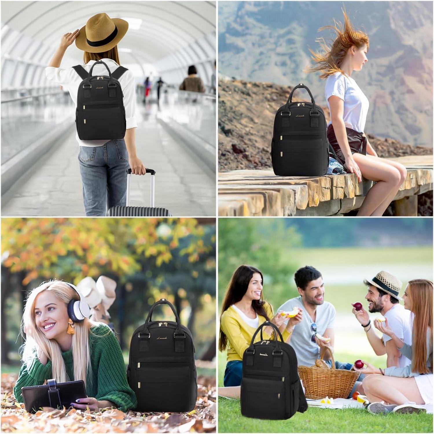 13,3 Zoll Damen Rucksack Wasserdicht Schwarz Elegant für Schule Reisen