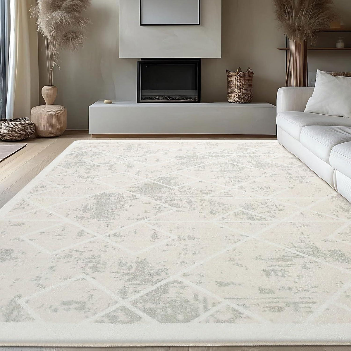 Moderner Kurzflorteppich 200x300cm Elfenbein Geometrisch