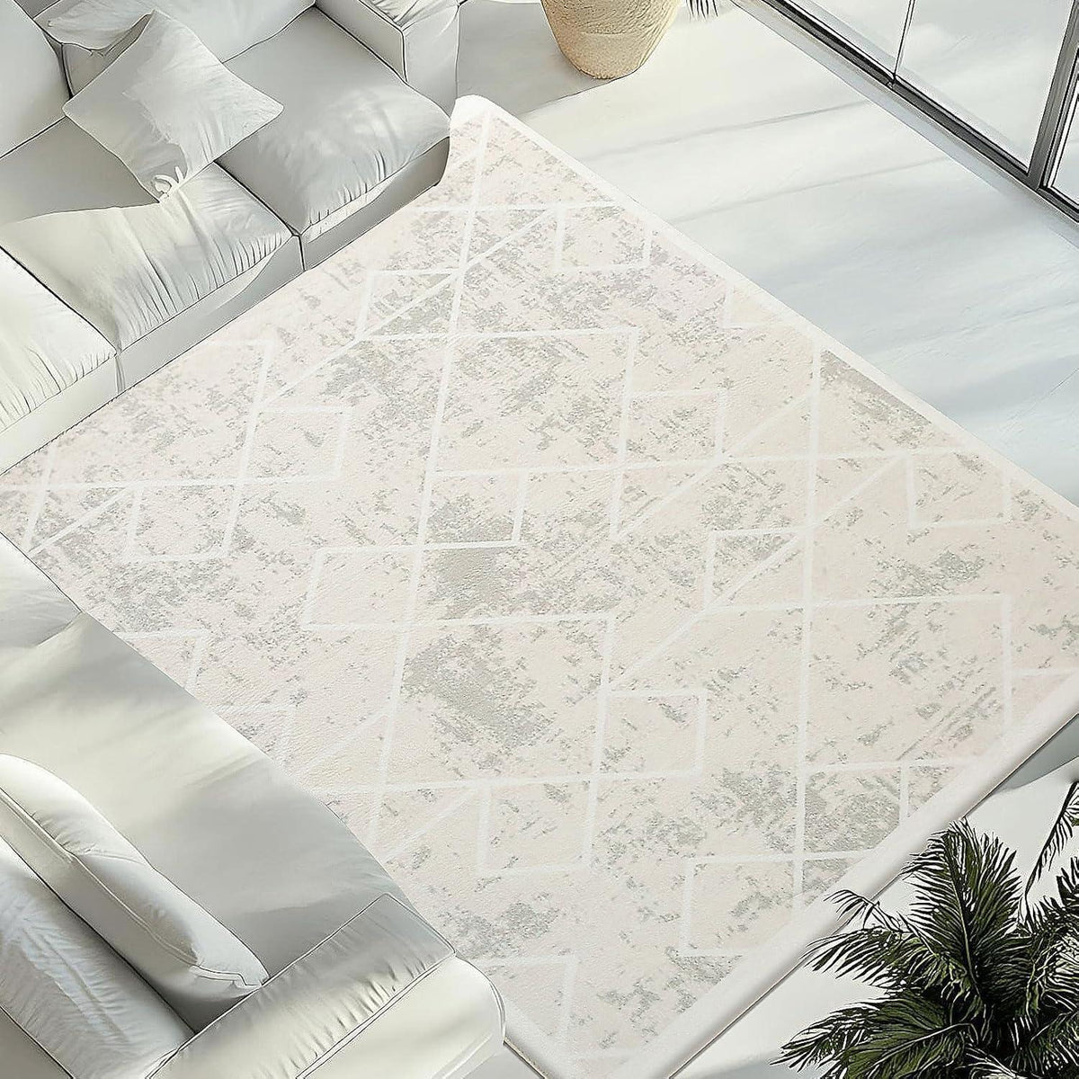 Moderner Kurzflorteppich 200x300cm Elfenbein Geometrisch