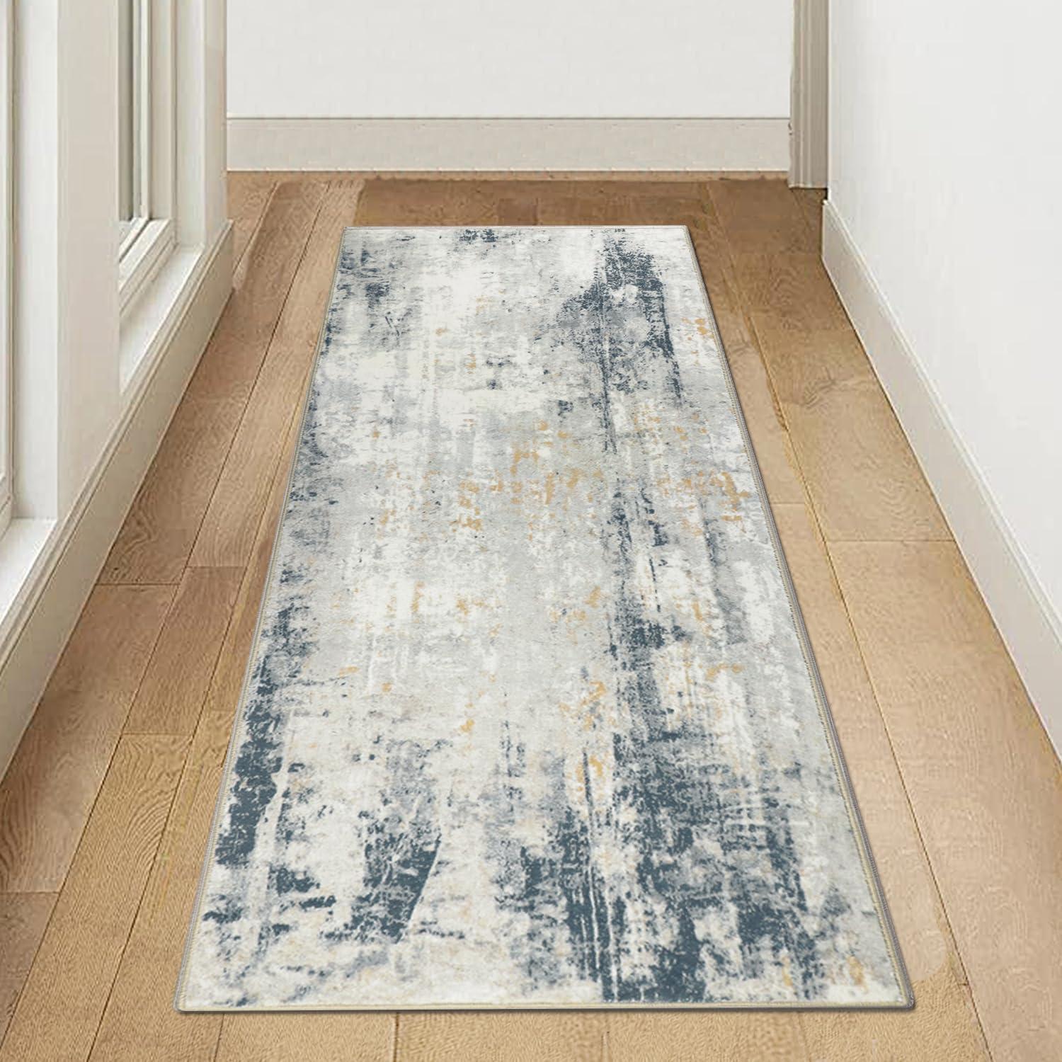 Teppichläufer Flur Küche rutschfest 65x180cm Waschbar Beige Blau