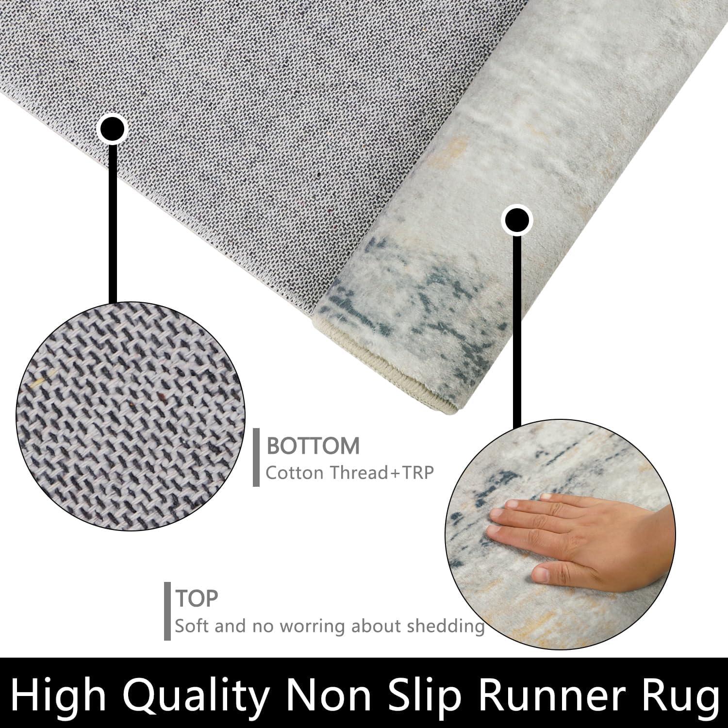 Famibay Teppich Läufer Flur Küche Beige Blau 65x180cm Waschbar rutschfest