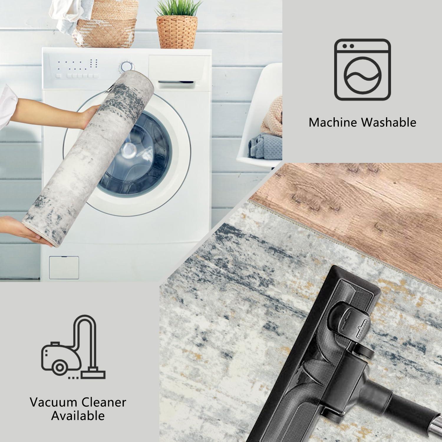 Teppichläufer Flur Küche rutschfest Waschbar 65x180cm Beige Blau
