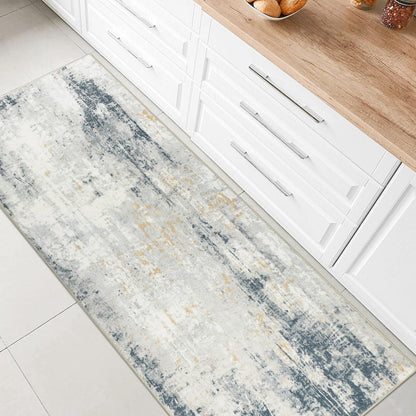 Teppichläufer Flur Küche rutschfest Waschbar 65x180cm Beige Blau