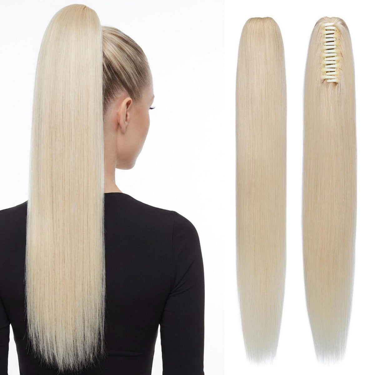 Echthaar Pferdeschwanz Extension Platinblond 45cm mit Klammer