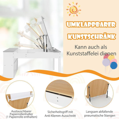 Kindertisch mit 2 Stühlen und Stauraum, kippbar, Natur