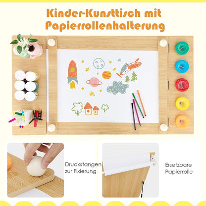 Kindertisch mit 2 Stühlen und Stauraum, kippbar, Natur