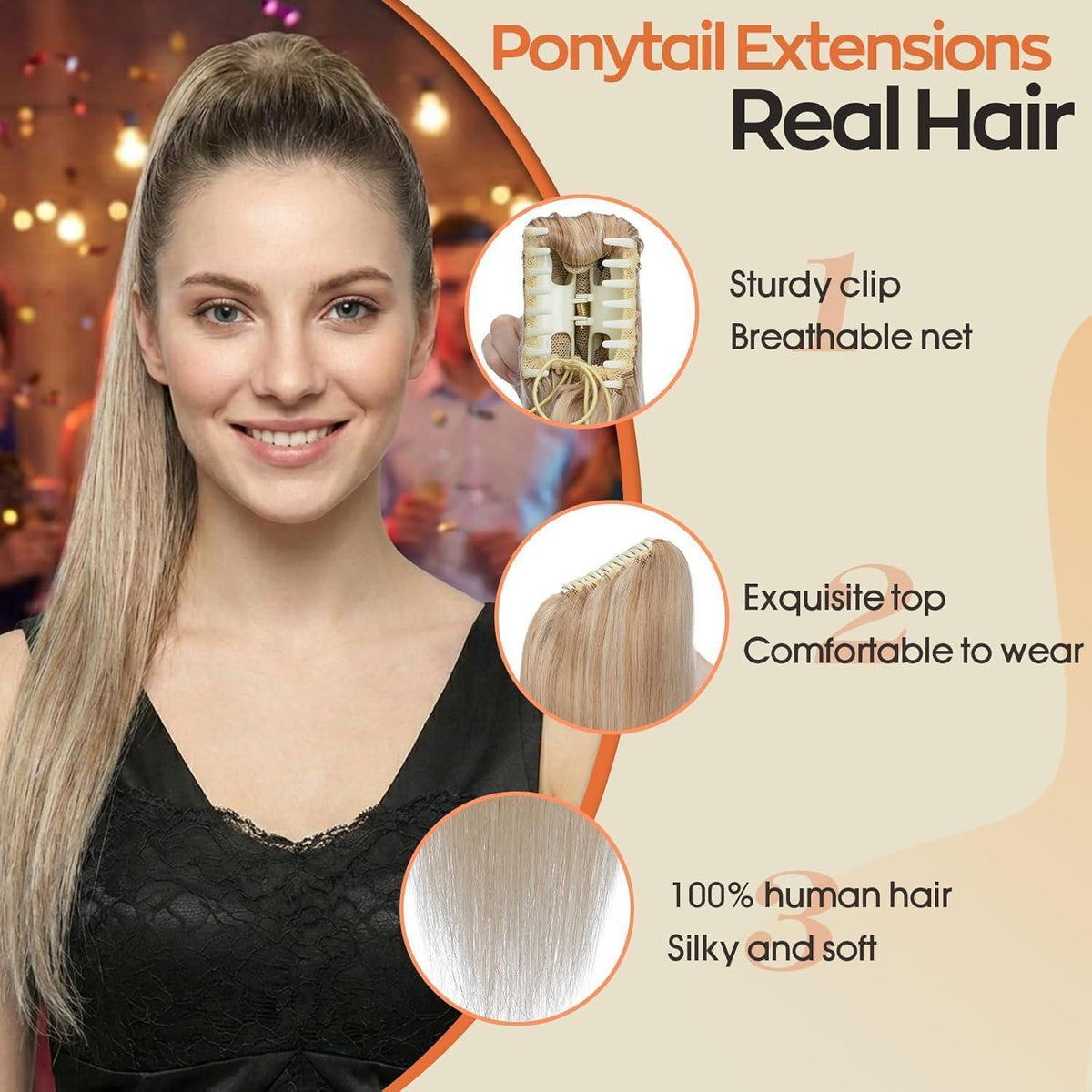 Echthaar Pferdeschwanz Extension 35cm #18/613 Aschblond