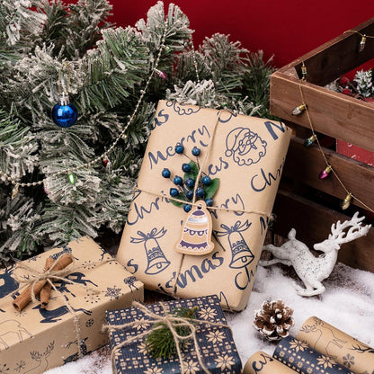 Weihnachts-Geschenkpapierrollen Rentier Schneeflocke 3 Rollen