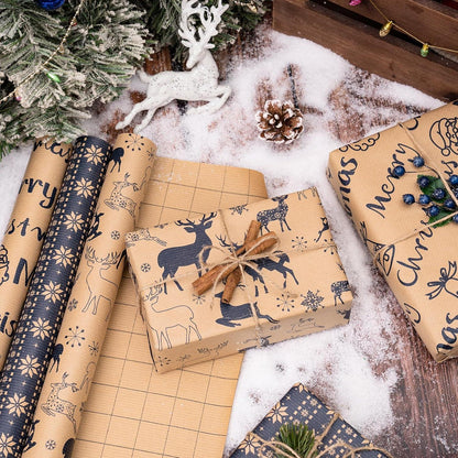 Weihnachts-Geschenkpapierrolle Rentier Schneeflocke 43,2cm x 3m 3 Rollen