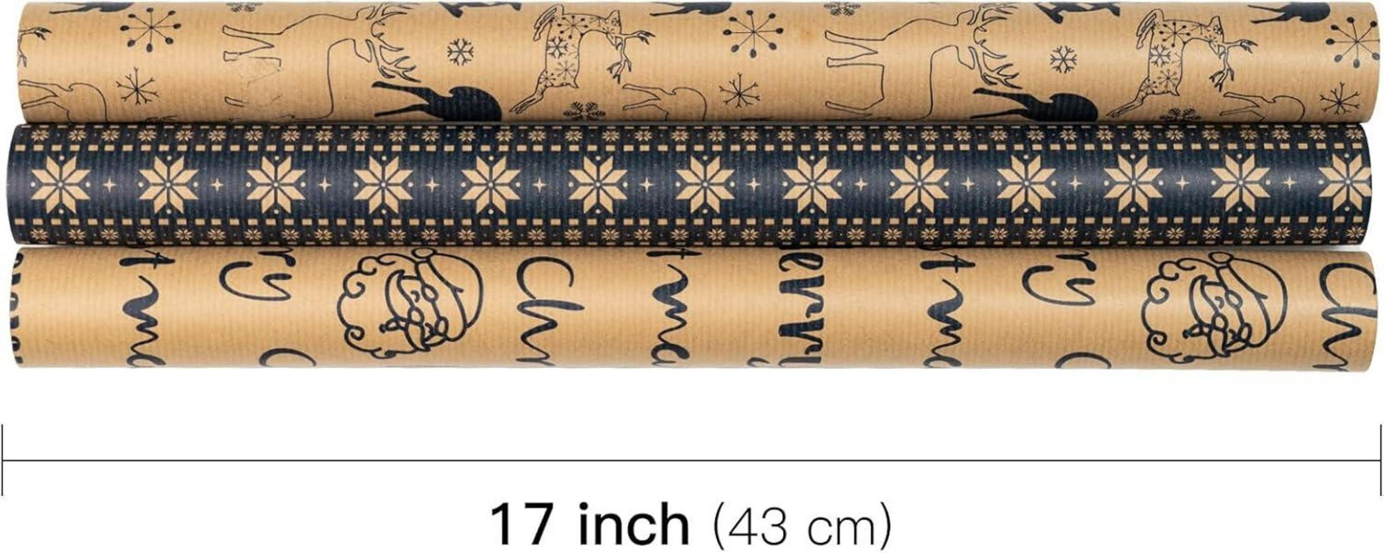 Weihnachts-Geschenkpapierrollen Rentier 43,2 cm x 3 m 3 Rollen