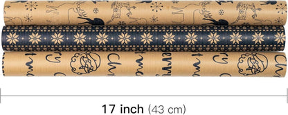 Weihnachts-Geschenkpapierrollen Rentier 43,2 cm x 3 m 3 Rollen