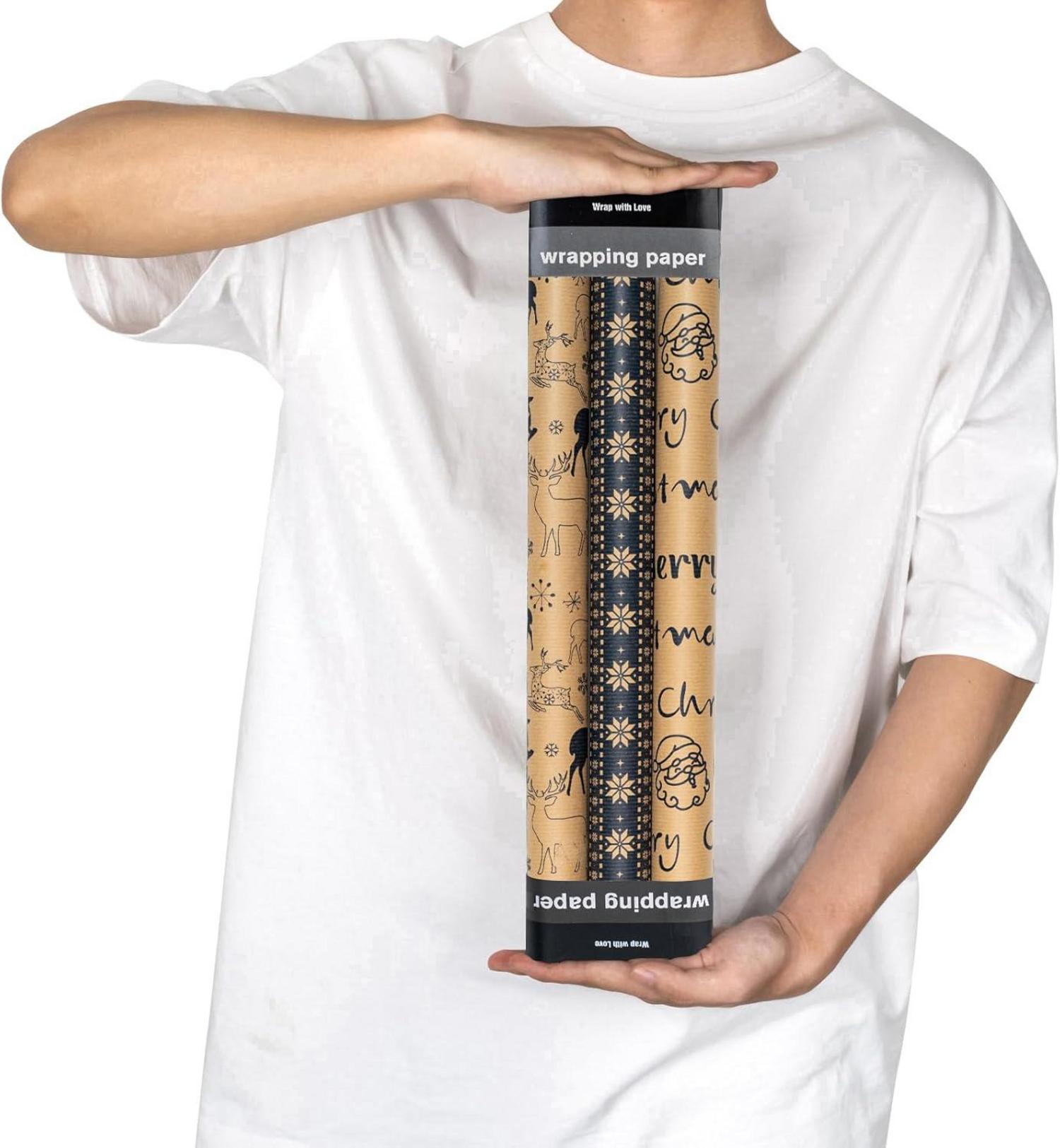 Weihnachts-Geschenkpapierrolle Rentier Schneeflocke 43,2cm x 3m 3 Rollen