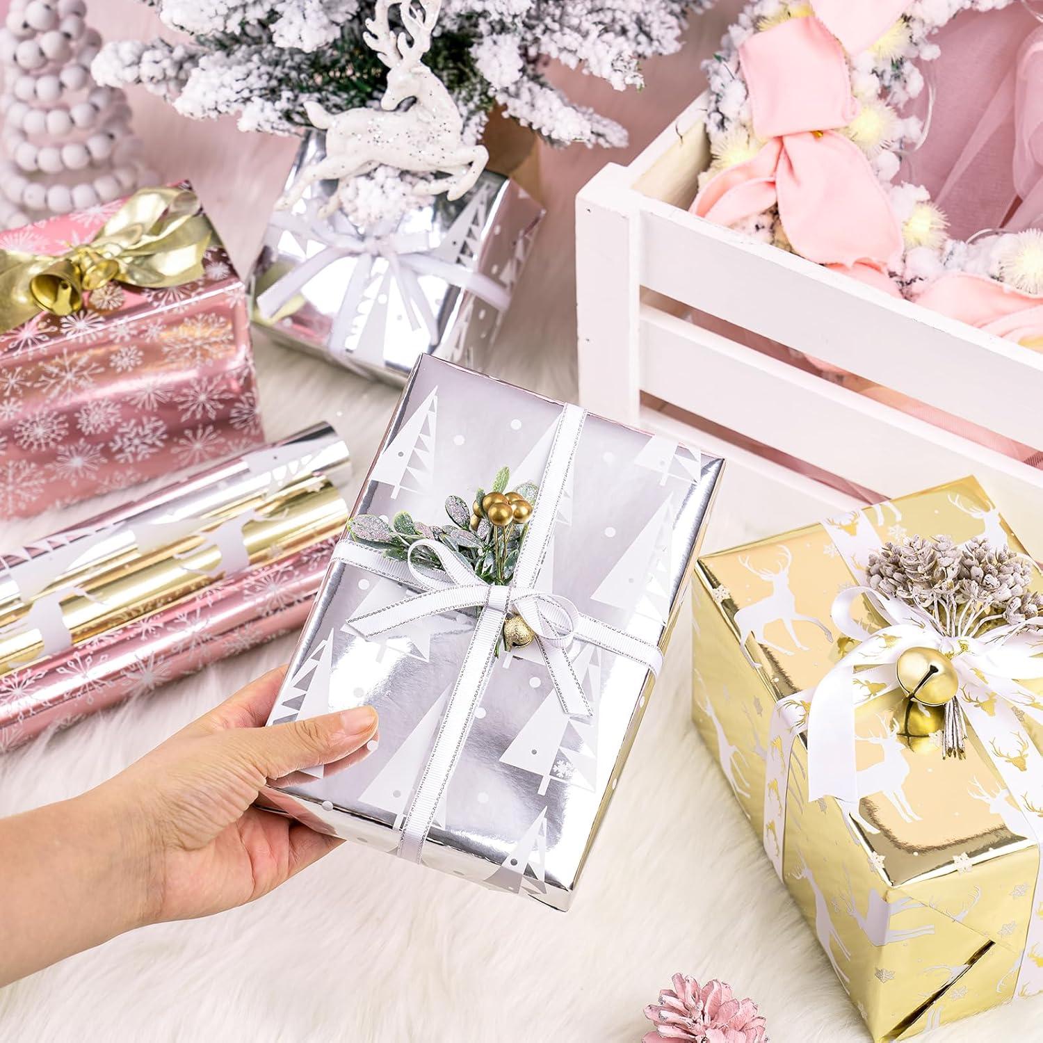 Weihnachts-Geschenkpapier Mini-Rollen 3er Set mit Gitterlinien