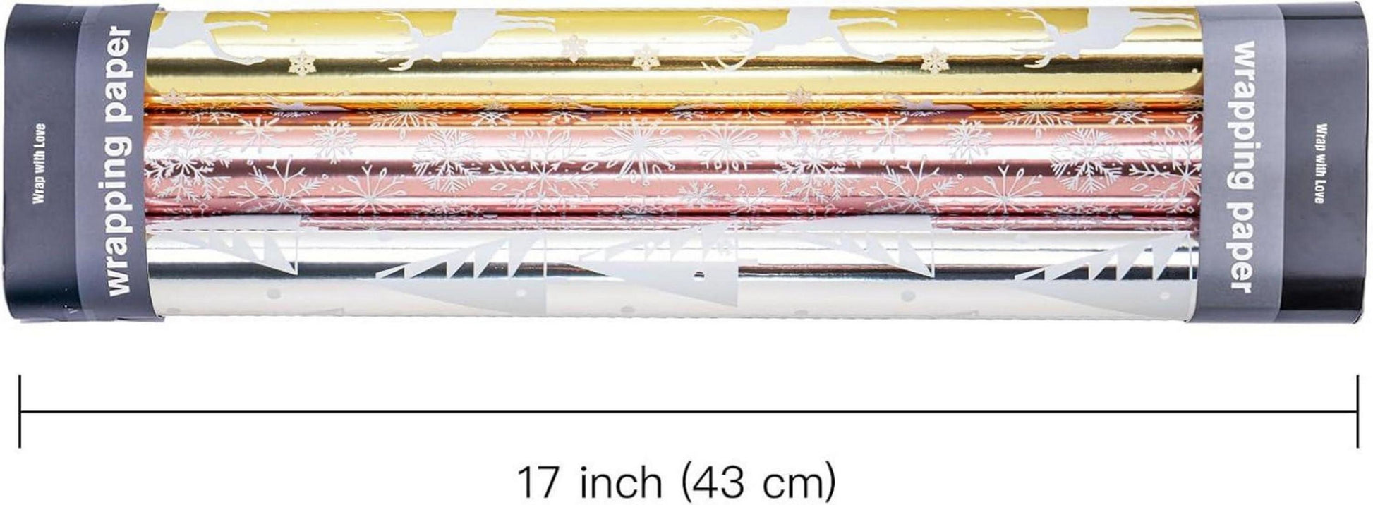 Weihnachts-Geschenkpapierrolle 3 Rollen 43,2x305 cm Rentier Rentier Schneeflocken Metallisch