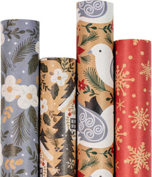 Weihnachts-Geschenkpapier Kraftpapier 4 Rollen 43,5x305 cm Festliche