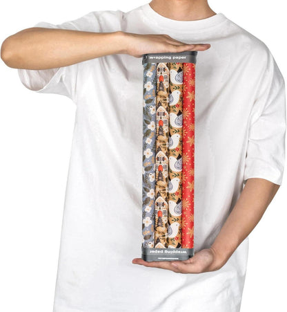 Kraftpapier Weihnachtsgeschenkpapier 4 Rollen Taube Schneeflocke Blume Haus