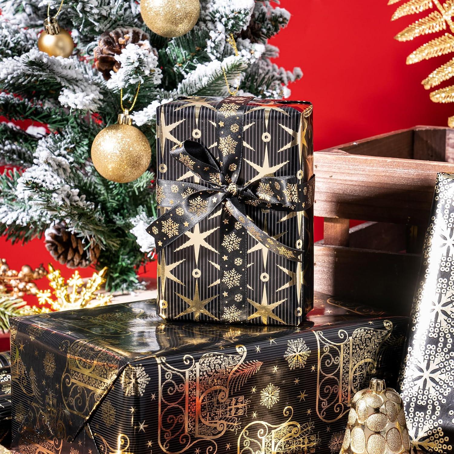 Weihnachtsgeschenkpapierrolle Schwarz-goldenes