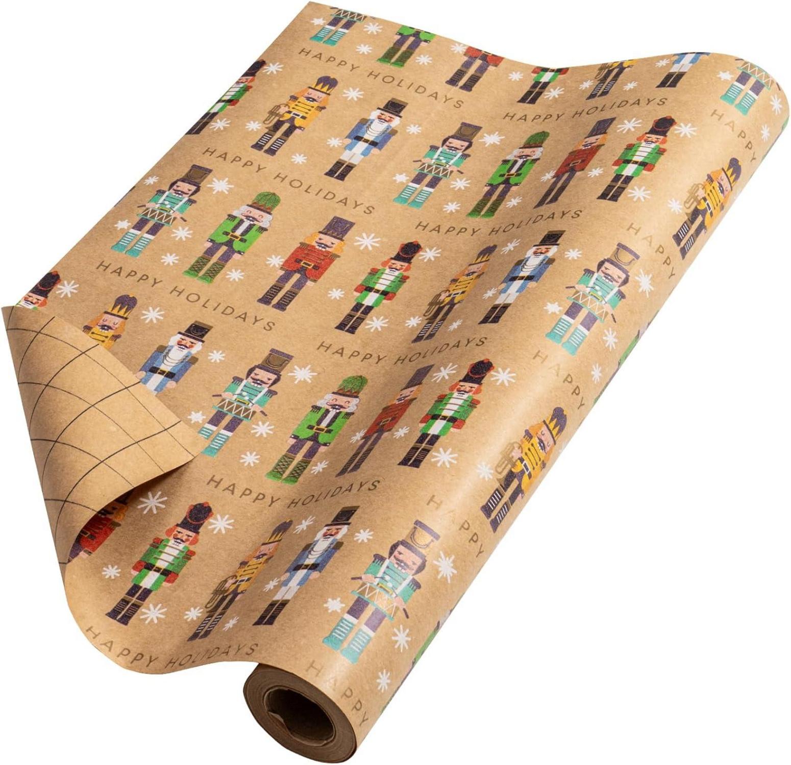 Weihnachts-Geschenkpapier Jumbo-Rolle Kraftpapier Nussknacker Design