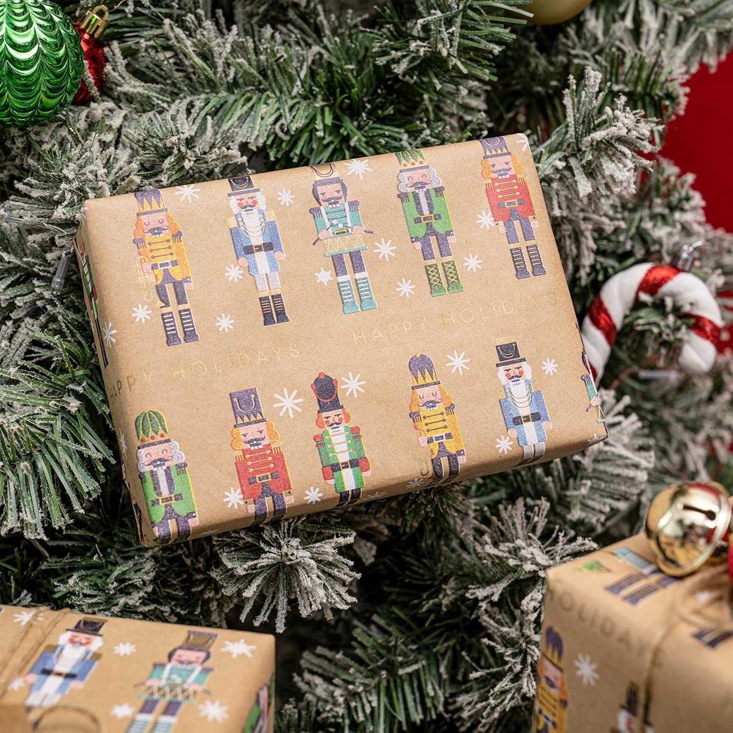 Weihnachtsgeschenkpapier Kraftpapier Nussknacker Design 43,2cm x 10m