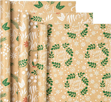 Weihnachts-Geschenkpapierrolle Kraftpapier 3 Rollen 43,2x305cm Merry