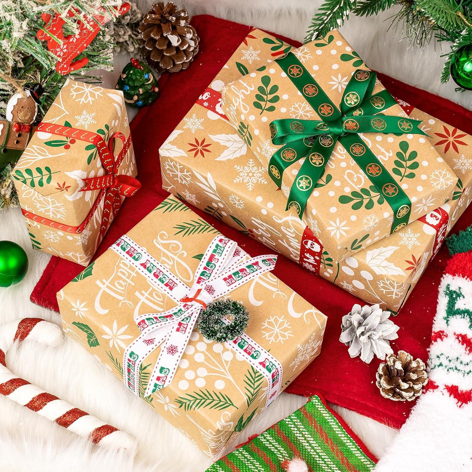 Weihnachts-Geschenkpapierrolle Kraftpapier 3 Rollen 43,2x305cm Merry