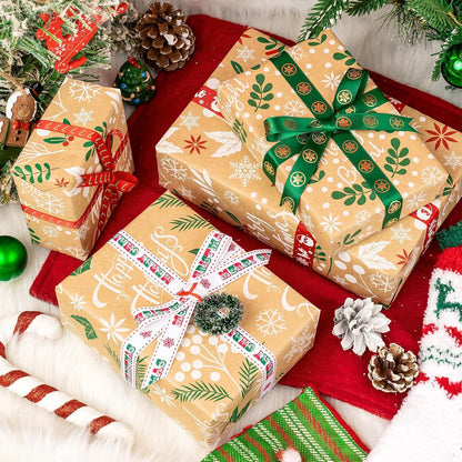 Weihnachts-Geschenkpapierrolle Kraftpapier 3 Rollen 43,2x305cm Merry