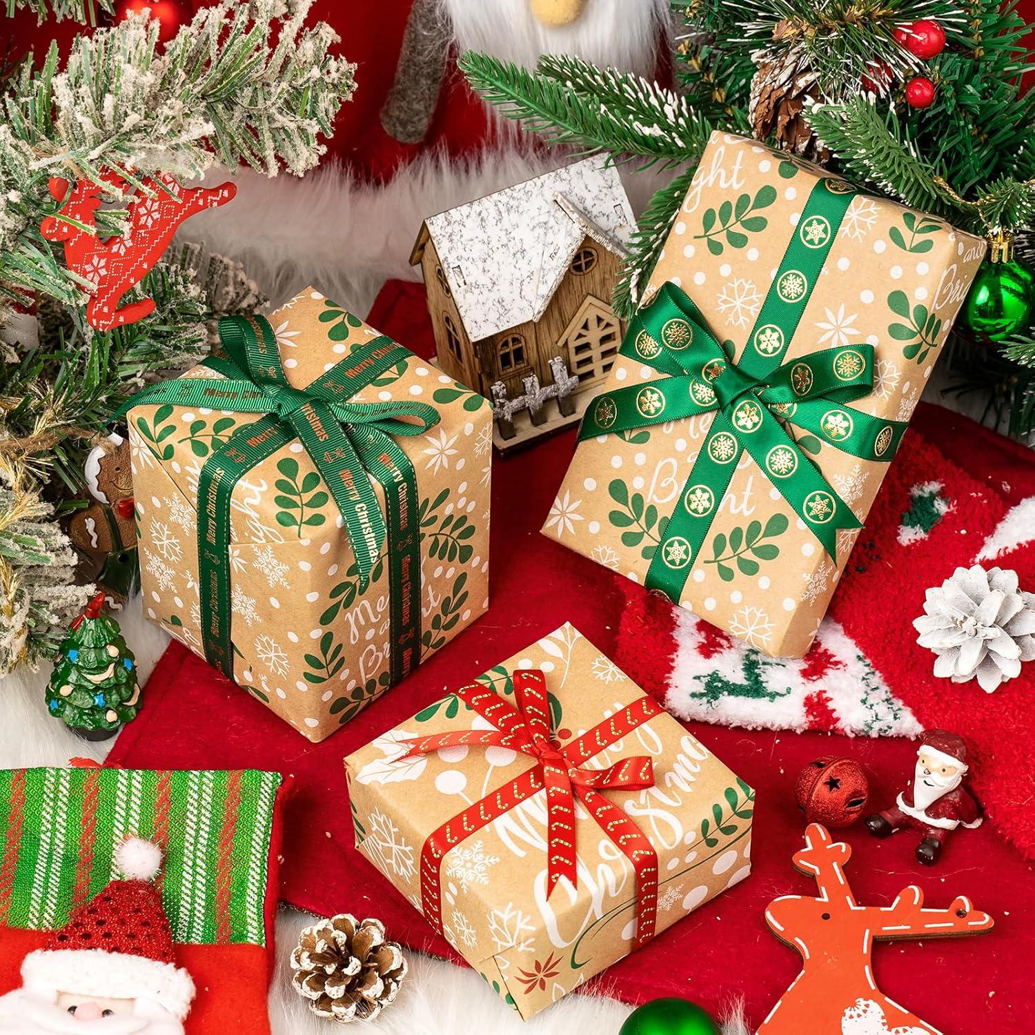 Kraft Weihnachtsgeschenkpapierrolle 3 Rollen 43,2 x 305 cm Weihnachtsblätter