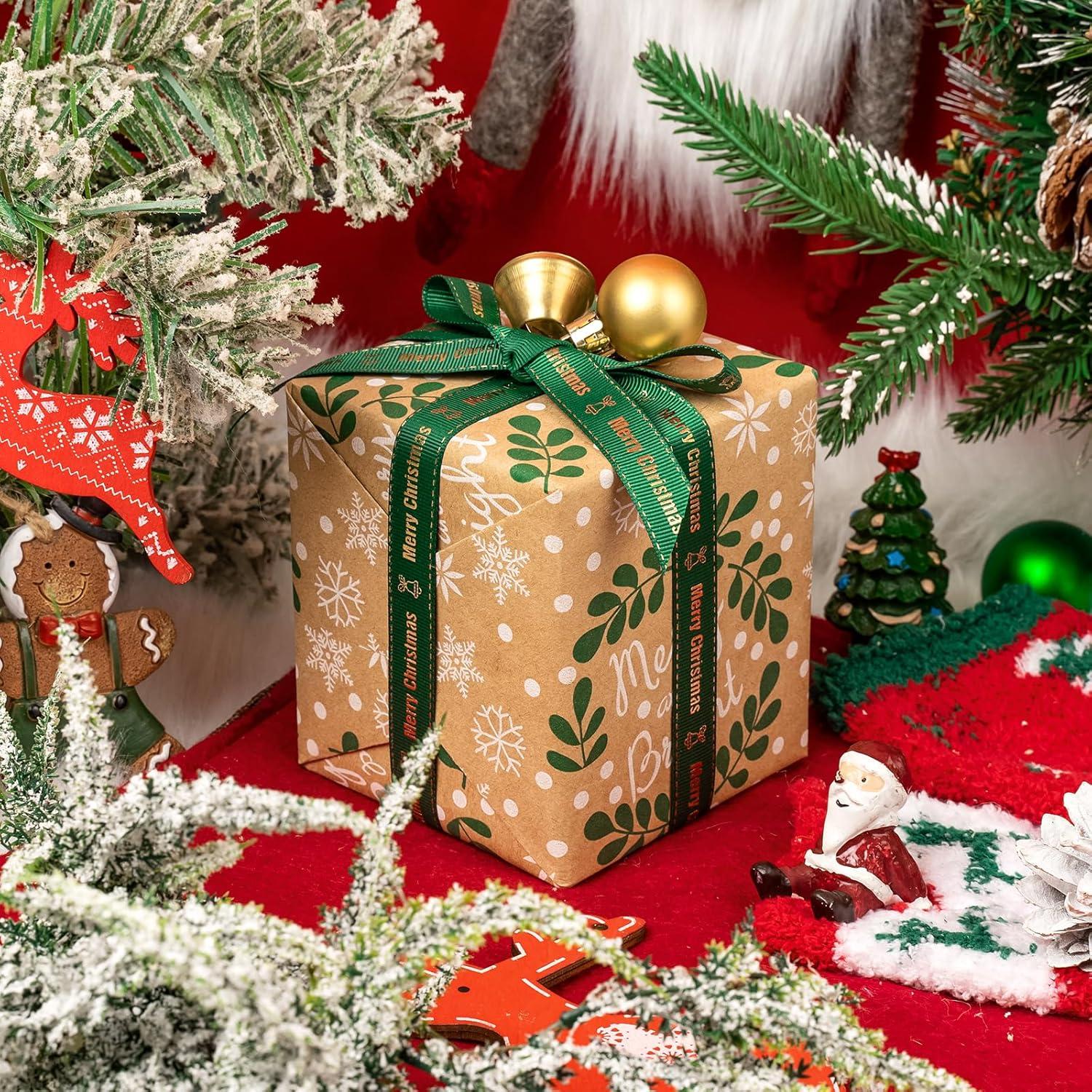 Kraft-Weihnachtsgeschenkpapier Mini-Rolle 3 Rollen 43,2 x 305cm Merry