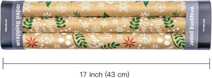 Kraft Weihnachtsgeschenkpapierrolle 3 Rollen 43,2 x 305 cm Weihnachtsblätter