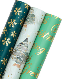 Weihnachts-Geschenkpapierrolle 3 Rollen Schriftzug Grüner