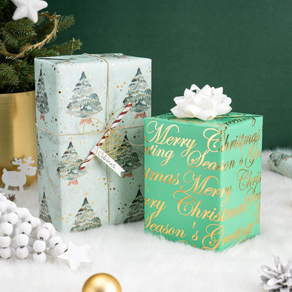 Weihnachts-Geschenkpapierrolle 3 Rollen Grüner Weihnachtsbaum Schneeflocke Festliche Wünsche 43,2x305cm