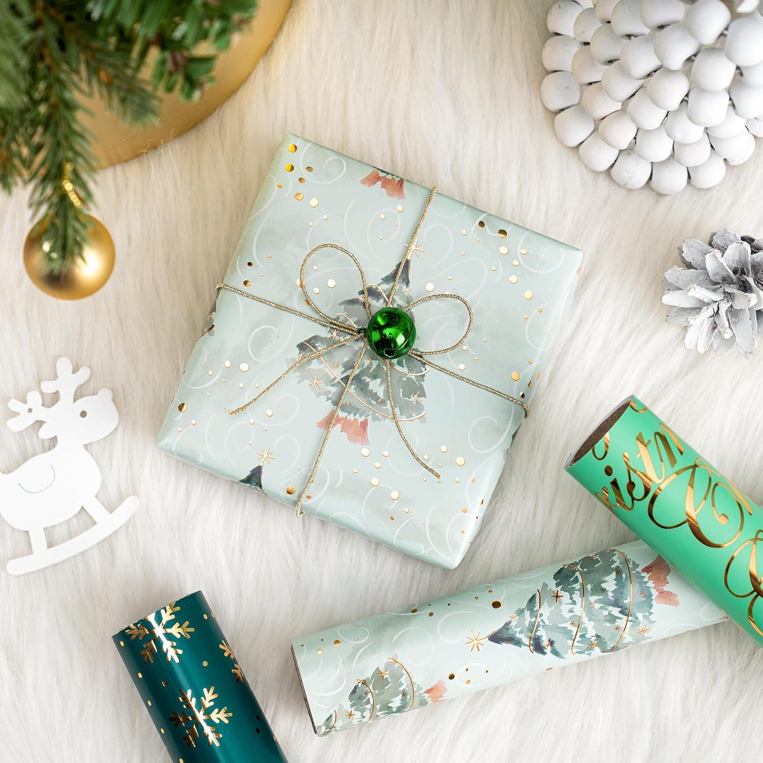 RUSPEPA Weihnachtsgeschenkpapierrolle - 3 Rollen - grüner Weihnachtsbaum