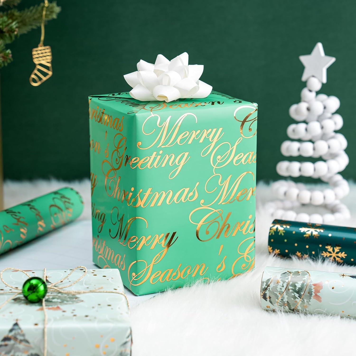 Weihnachts-Geschenkpapierrolle 3 Rollen 43,2 x 305 cm Grüner