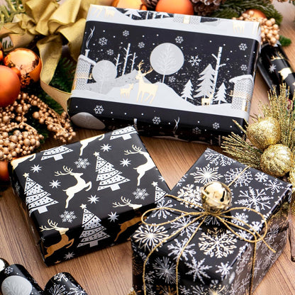 RUSPEPA Weihnachtsgeschenkpapier Mini-Rolle 3 Rollen Rentier Schneeflocken
